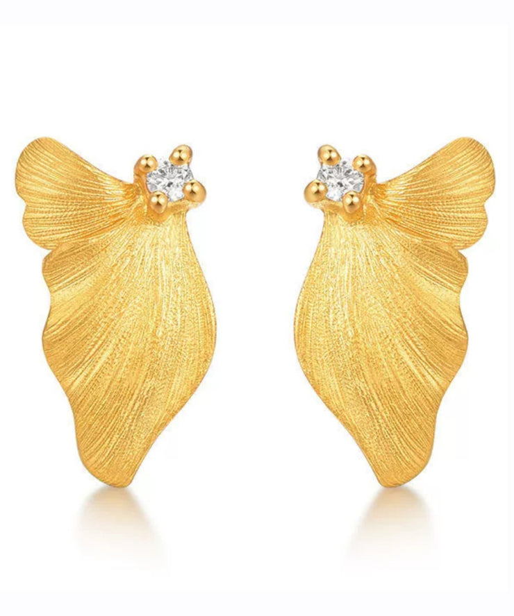 Art Gold Sterling Silver Overgild Butterfly Stud Earrings