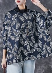Black Leaf Print Spandex Sweatshirts Top Turtle Neck Spring