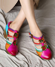 Bohemian Blue Hollow Out Floral Splicing Chunky Sandals