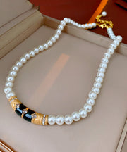Brief White Alloy Pearl Zircon Drip Gratuated Bead Necklace