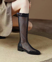 Comfy Black Hollow Out Breathable Splicing Chunky Boots