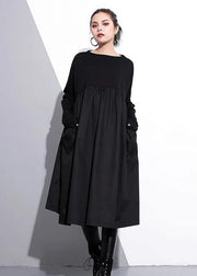 Elegant Cinched o neck Cotton clothes For Women Tutorials Black Dresses