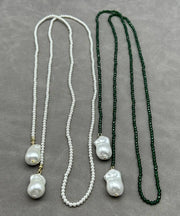 Handmade Green Alloy Crystal Pearl Beading Gratuated Bead Necklace