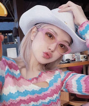 Korean Version Novelty Pink Polygonal Sunglasses