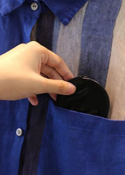 Loose Black Asymmetrical Button Pockets Cotton Shirts Dresses Long Sleeve