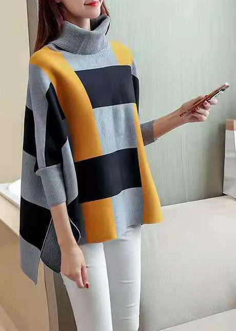 Women Striped Knit Blouse O Neck Batwing Sleeve Loose-fitting Knitted Blouse