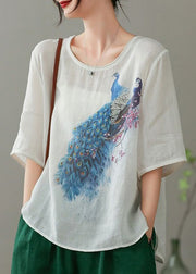 Women Light Khaki O Neck Print Cotton T Shirts Summer
