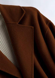 Luxury Oversize Trench Coat  Coat Brown Notched Tie Waist Woolen Coat Women - SooLinen
