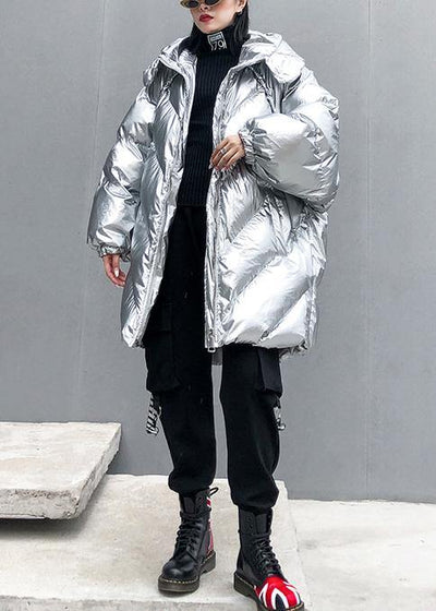 2019 silver Parkas for women oversized down jacket winter outwear hooded - SooLinen