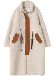 2021 nude Woolen Coats plus size winter coat high neck drawstring jackets - SooLinen