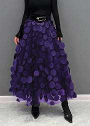 Elegant Black Dot Patchwork Tulle Skirt Fall