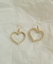Art Gold Alloy Pearl Love Drop Earrings