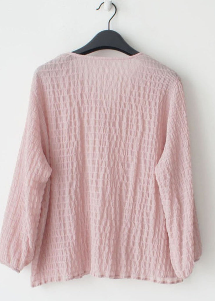 Art Pink O-Neck Wrinkled Shirt Spring