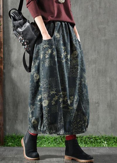 Beautiful Floral Elastic Waist Pockets Denim Skirts - SooLinen