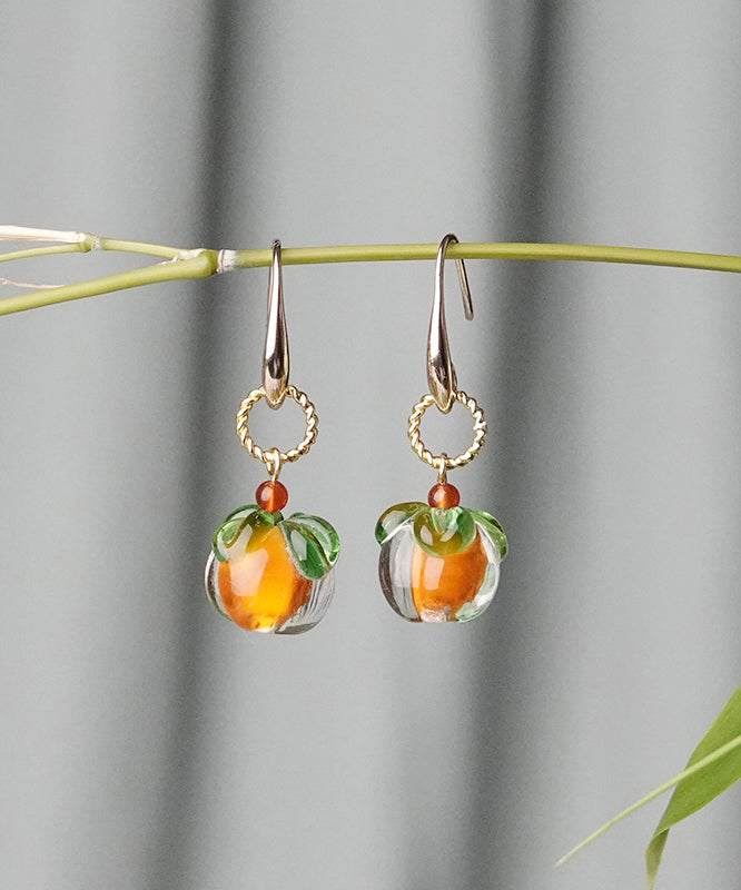 Beautiful Orange Sterling Silver Overgild Coloured Glaze Agate Drop Earrings