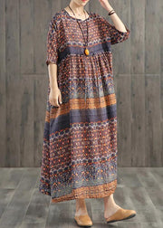 Beautiful blended Wardrobes Drops Design Retro Print Washed Comfortable Loose Dress - SooLinen