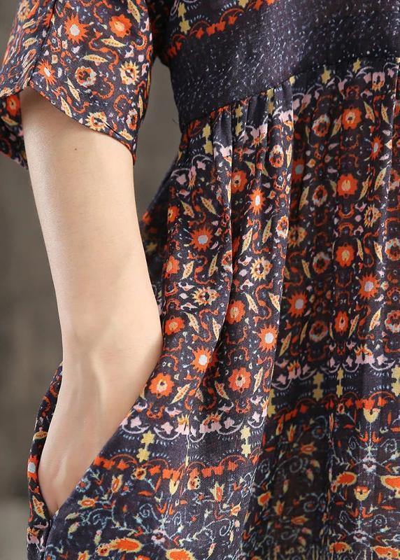 Beautiful blended Wardrobes Drops Design Retro Print Washed Comfortable Loose Dress - SooLinen