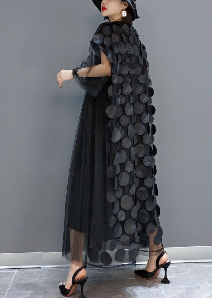 Black Tulle Party Dresses O-Neck Asymmetrical Half Sleeve