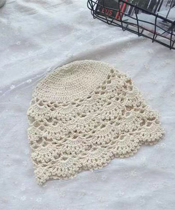 Boho White Knit Solid Color Hollow Out Bonnie Hat