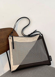 Boutique Black Striped Print Canvas Tote Handbag