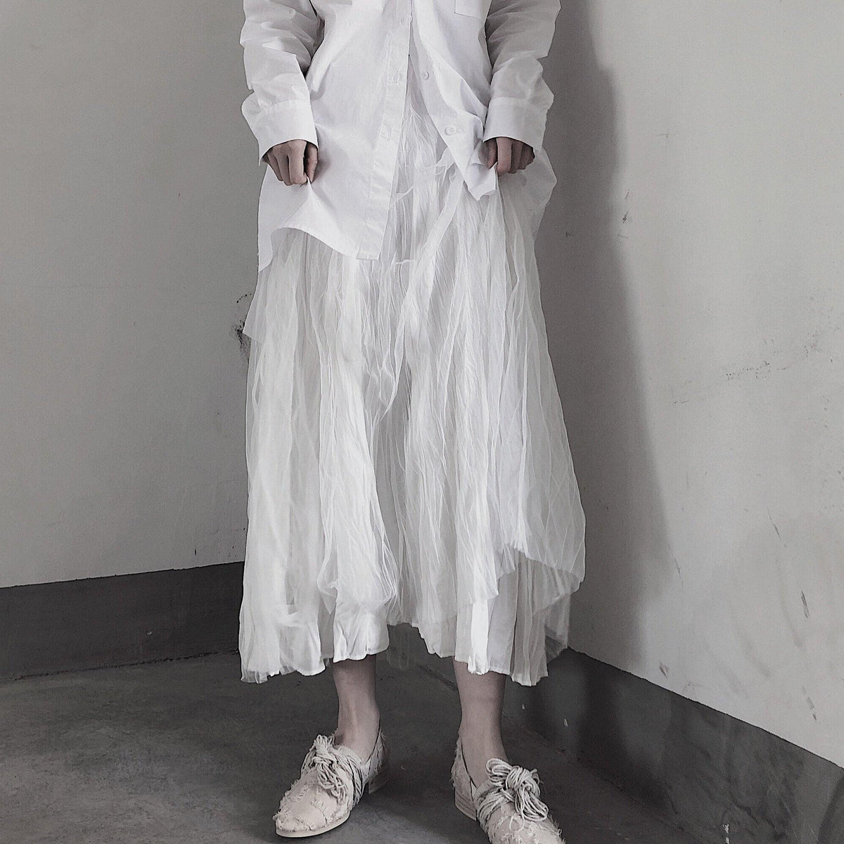 Casual White Pleated Duplex Stratum Design Duplex Latus Skirt