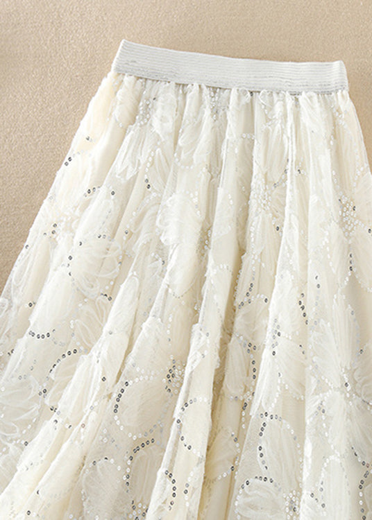 Casual White Sequins asymmetrical design Tulle Skirts Spring