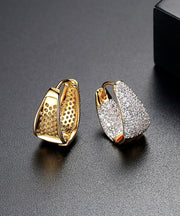 Casual Zircon 14K Gold Beautiful Hoop Earrings