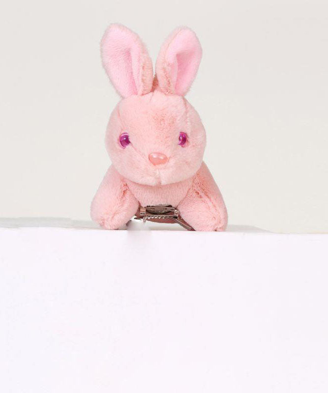Chic Pink Alloy Chain Plush Rabbit Brooches