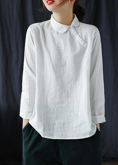 Chic White Clothes Lapel Button Down Spring Blouses - SooLinen
