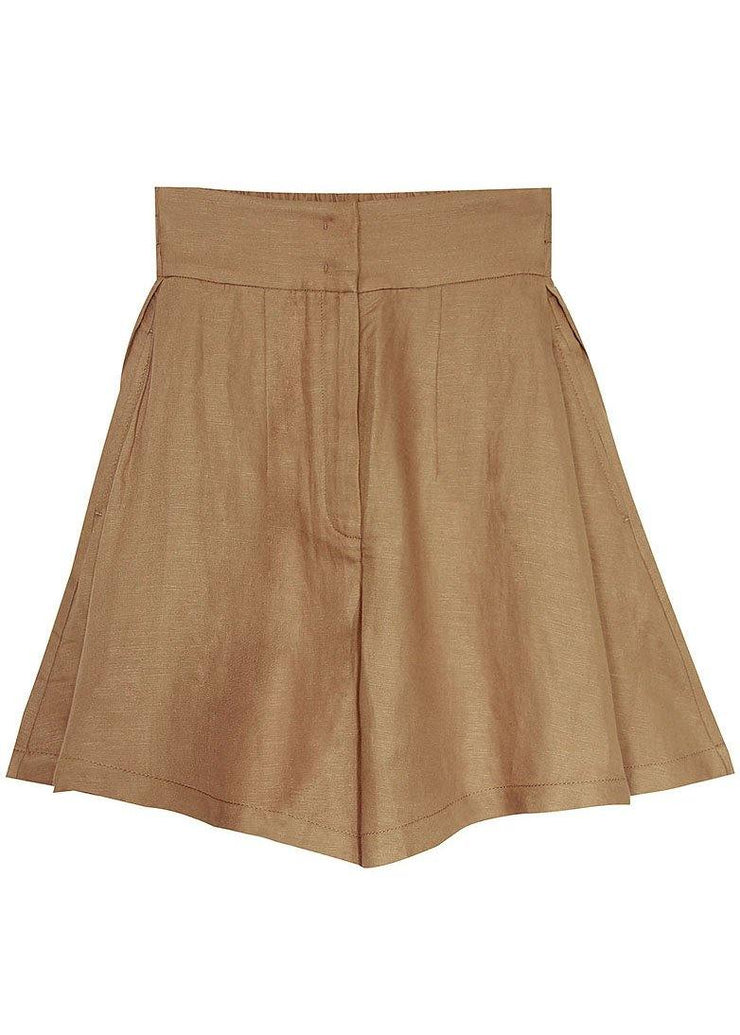 Classy Brown High Waist Pockets hot Wide Leg Linen Pants - SooLinen