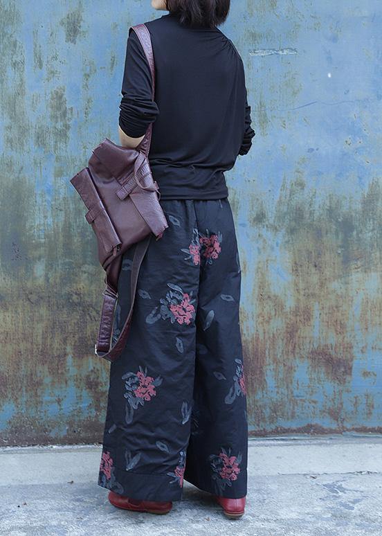 Classy elastic waist shorts plus size clothing black prints Fashion Ideas wide leg Jeans - SooLinen