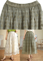 Cute White Embroidered Floral Lace Patchwork Tulle Pleated Skirt Summer