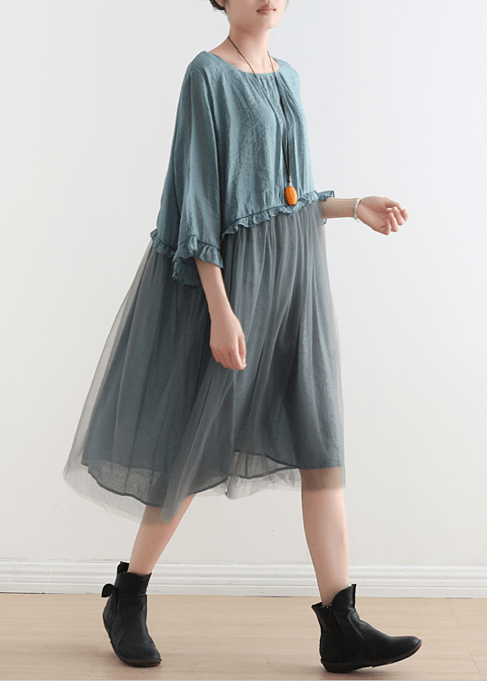French Tea Green Tull Maxi dresses patchwork chiffon Summer Dress - SooLinen