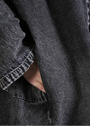 DIY Charcoal grey Peter Pan Collar Button denim Coats Spring