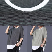 DIY false two pieces cotton clothes Tutorials black striped tops summer - SooLinen
