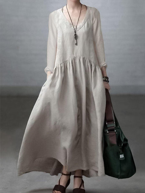 Women's linen cotton dress plus size dress Casual loose dress linen maxi  dress oversized clothing caftan custom dress spring dress N213