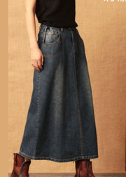 Dark Blue Patchwork Cotton Denim Skirt High Waist Side Open Summer