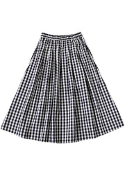 Elegant Black White Plaid wrinkled Pockets Fall Skirt - SooLinen