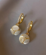 Elegant Gold Sterling Silver Overgild Zircon Cat's Eye Stone Drop Earrings