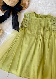 Elegant Green Hollow Out Embroidered Tulle Patchwork Cotton Baby Girls Dress Summer
