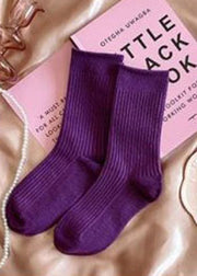 Elegant Purple Plaid Jacquard Cotton Mid Calf Socks