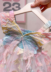 Fashion Rainbow Butterfly Nail Bead Tulle Baby Girls Dresses Summer