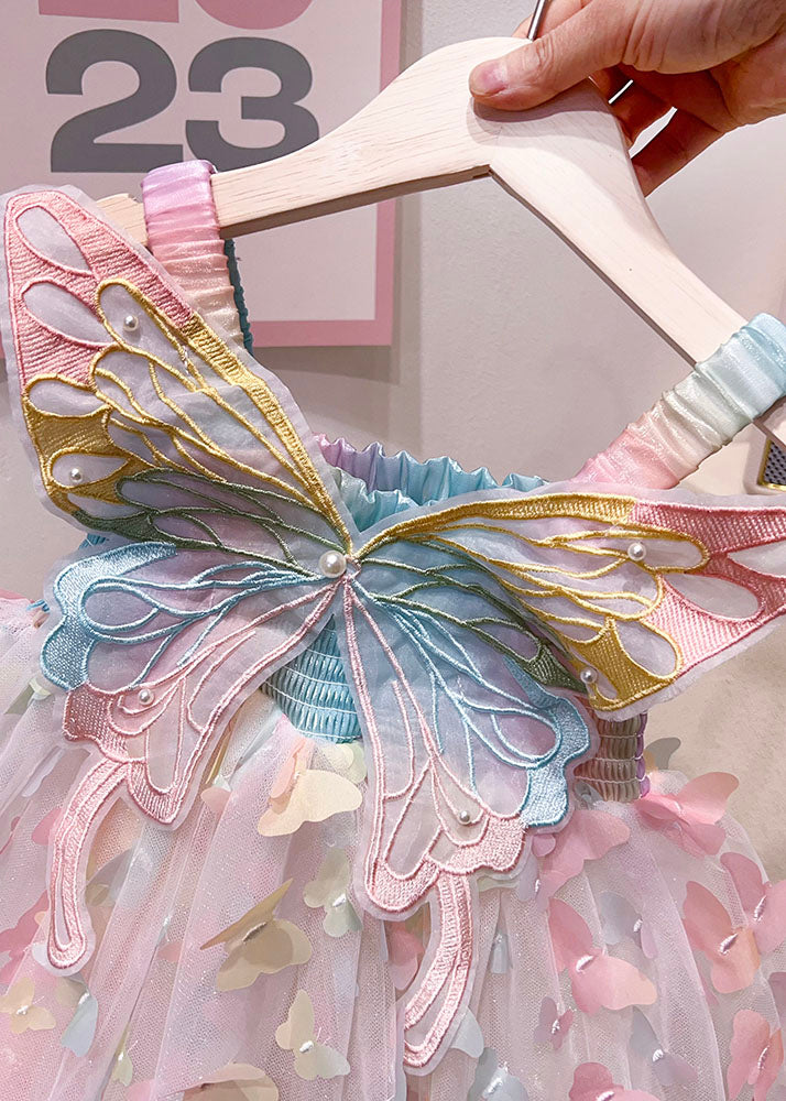 Fashion Rainbow Butterfly Nail Bead Tulle Baby Girls Dresses Summer