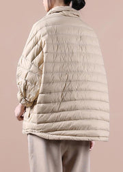 Fine khaki down coat trendy plus size snow jackets lapel pockets women winter outwear - SooLinen