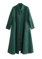 Fine plus size Coats coat green stand collar pockets woolen coats - SooLinen