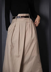 French Beige asymmetrical design Patchwork Skirt Summer - SooLinen