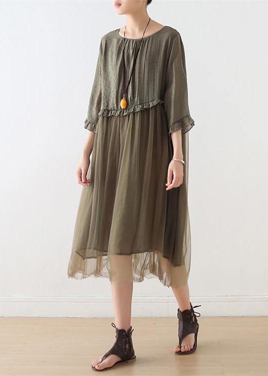 French Tea Green Tull Maxi dresses patchwork chiffon Summer Dress - SooLinen
