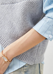 Handmade Grey Asymmetrical Thick Knit Vests Fall
