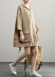 Handmade Summer Khaki Linen Dresses Hoodie Dress - SooLinen