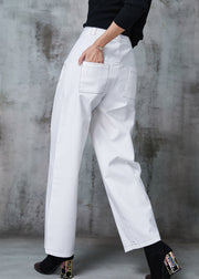 Handmade White High Waist Silm Fit Cotton Pants Spring